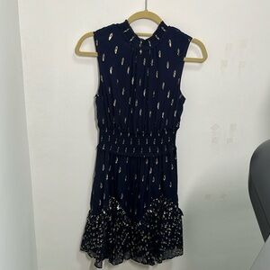Rebecca Taylor Navy and Gold High Neck Short Dress
